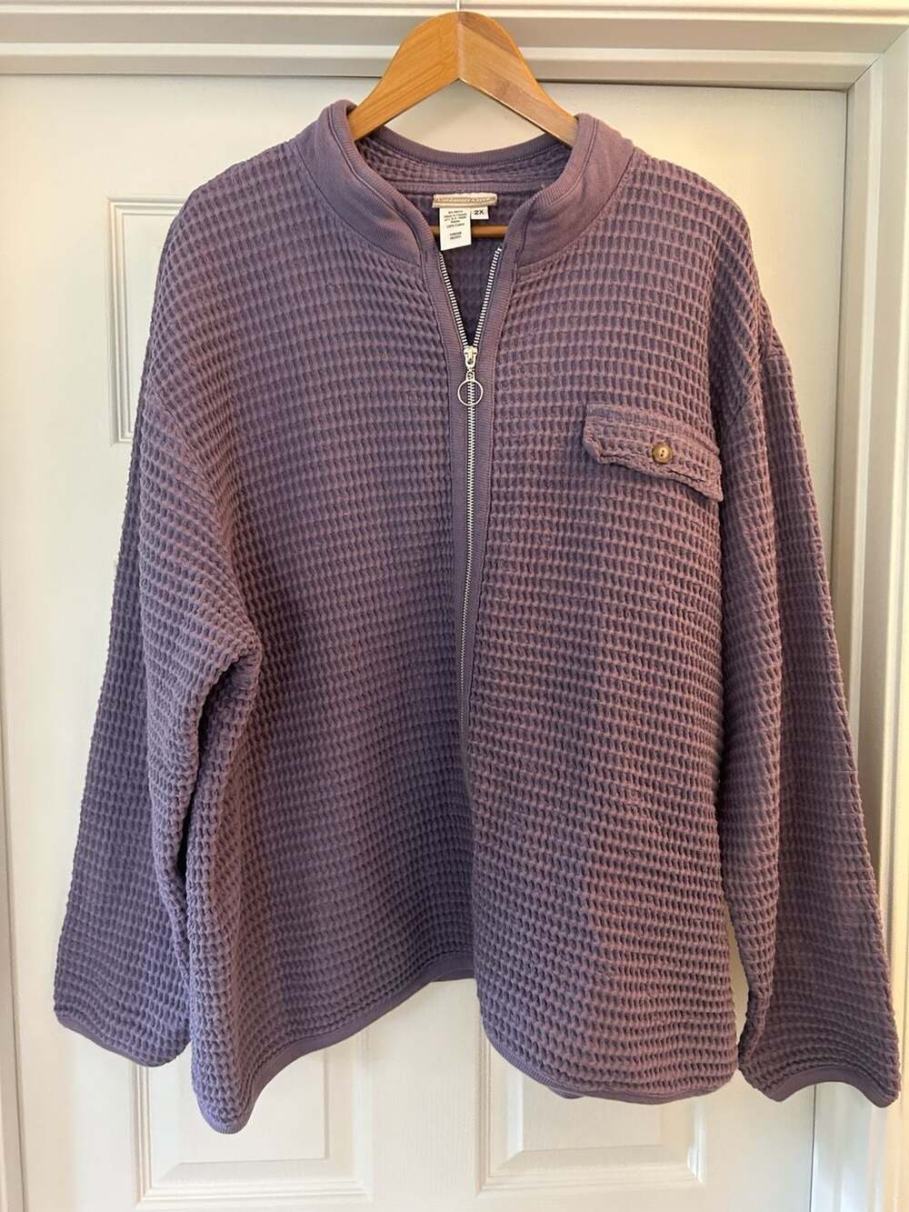 Coldwater Creek Waffle Knit Zip-Up Pullover Purple 2X